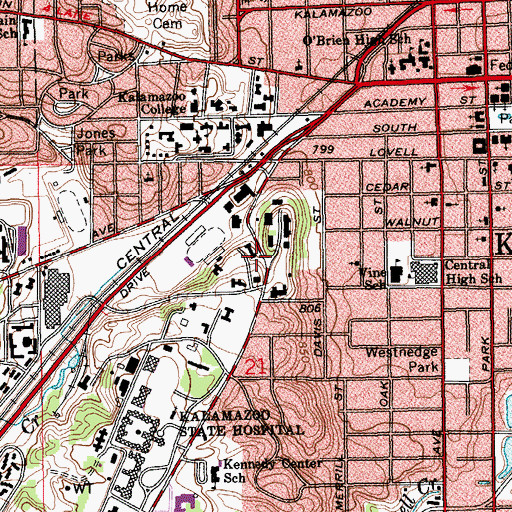 Topographic Map of Vandercook Hall, MI