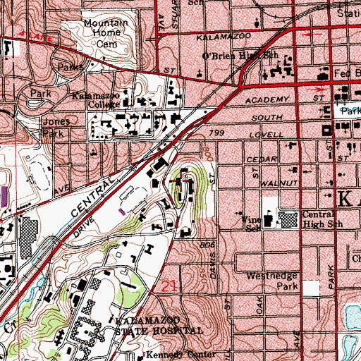 Topographic Map of West Hall, MI