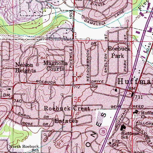 Topographic Map of Independent Methodist Church of Huffman, AL