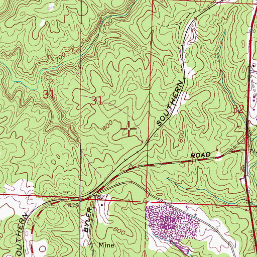 Topographic Map of Ryefield Cemetery, AL