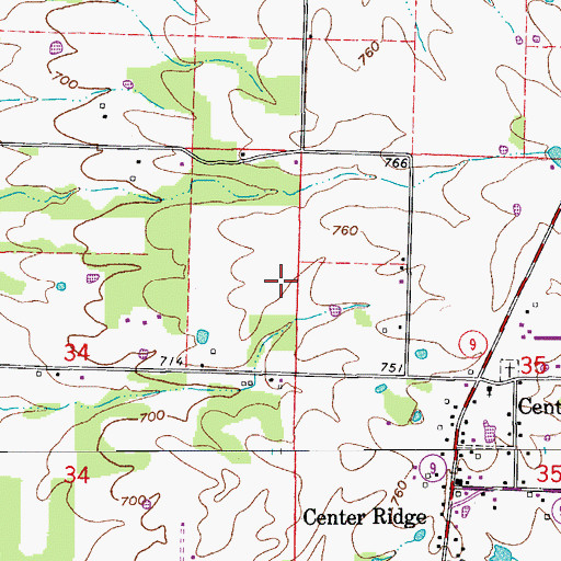 Topographic Map of Center Ridge Census Designated Place, AR