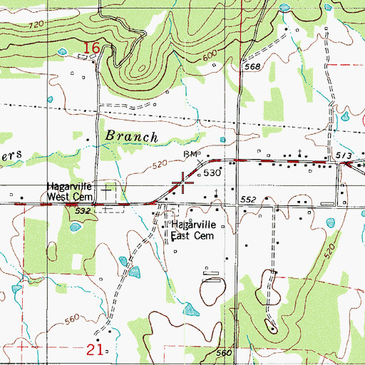 Topographic Map of Hagarville Census Designated Place, AR