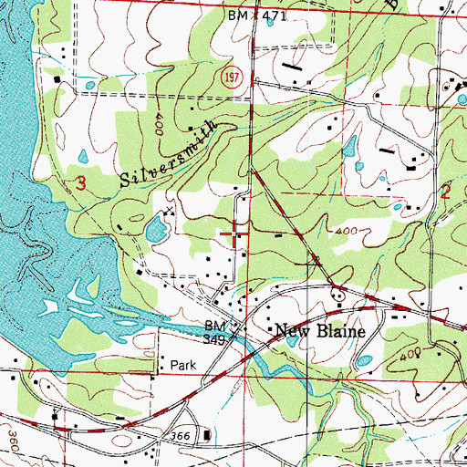 Topographic Map of New Blaine Census Designated Place, AR