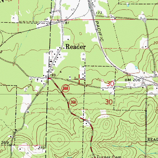 Topographic Map of Reader Census Designated Place, AR