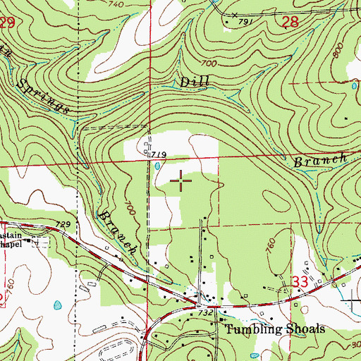 Topographic Map of Tumbling Shoals Census Designated Place, AR