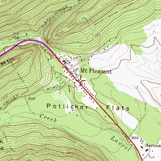 Topographic Map of Potlicker Flats Census Designated Place, PA