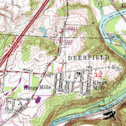 Topographic Map of Kings Mills Census Designated Place, OH