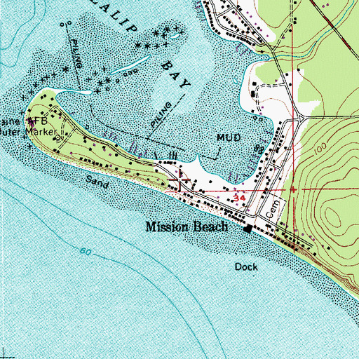 Topographic Map of Mission Beach, WA