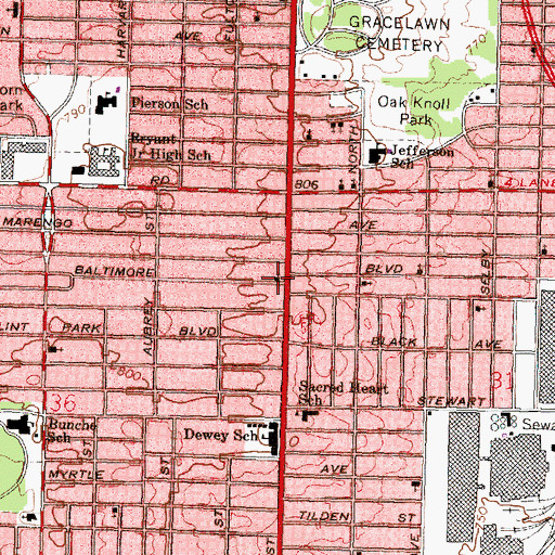 Topographic Map of Mount Calvary Missionary Baptist Church, MI
