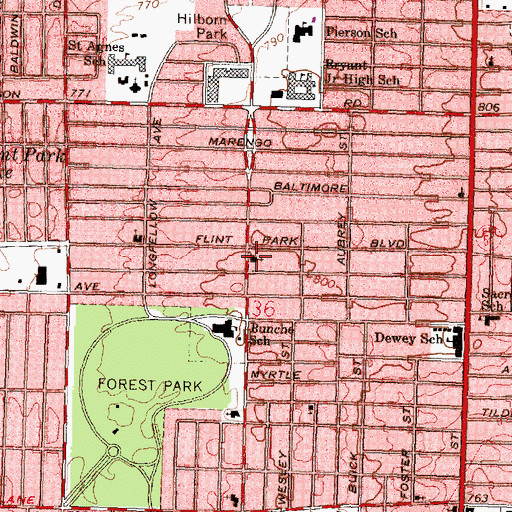 Topographic Map of Evergreen Baptist Church, MI