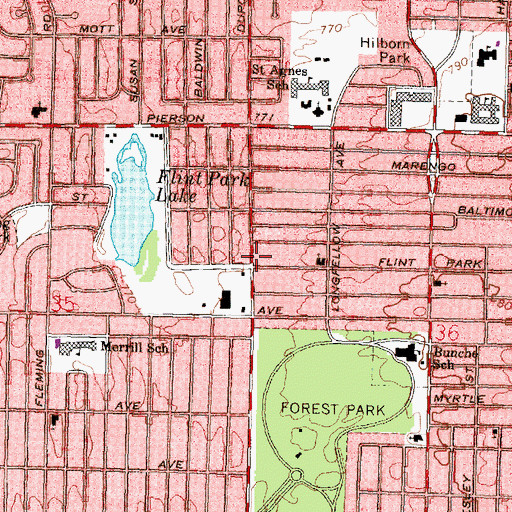Topographic Map of Everlasting Missionary Baptist Church, MI