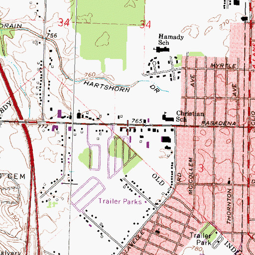 Topographic Map of Golden Rule Baptist Church, MI