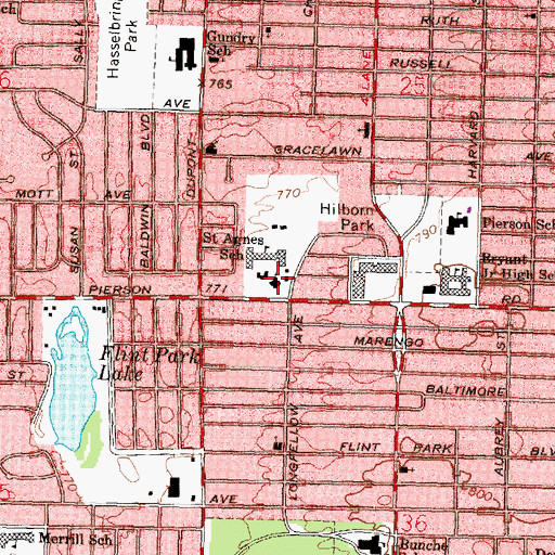 Topographic Map of Saint Agnes Church, MI