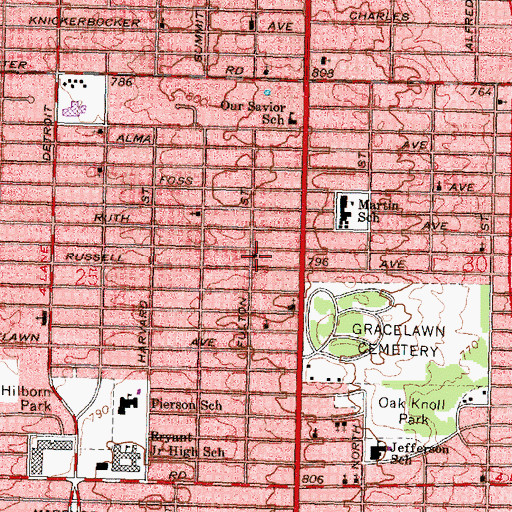 Topographic Map of Damascus Holy Life Baptist Church, MI