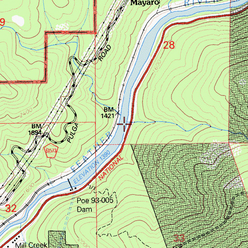 Topographic Map of Heinz Creek, CA