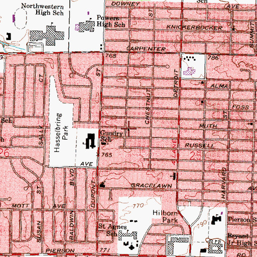 Topographic Map of Ruth Street Church of God, MI