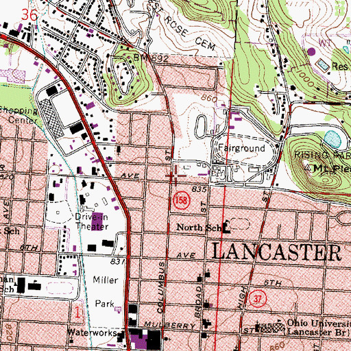 Topographic Map of Township of Lancaster City, OH