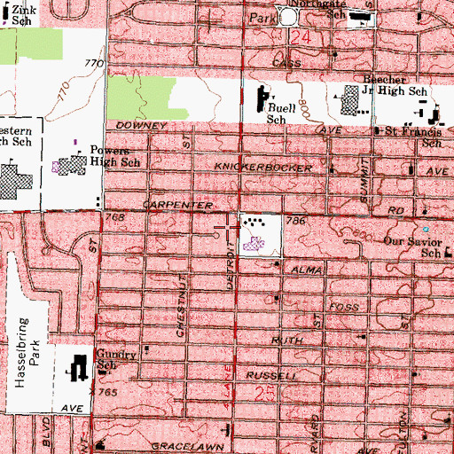 Topographic Map of True Light Missionary Baptist Church, MI