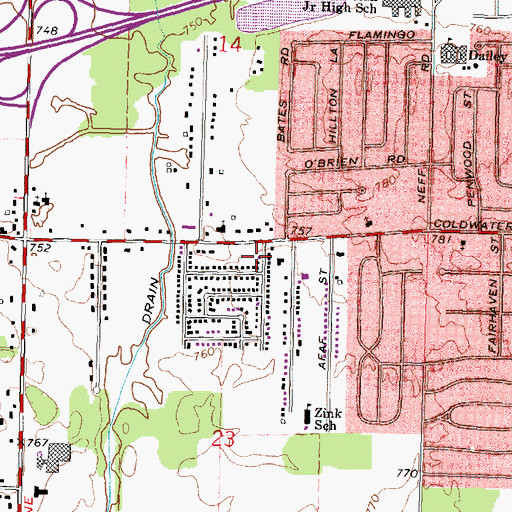 Topographic Map of In the Name of Jesus Full Gospel Church, MI