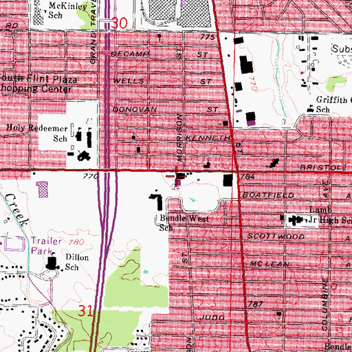 Topographic Map of Flint Baptist Temple, MI