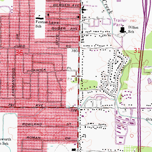 Topographic Map of Fenton Road Baptist Church, MI