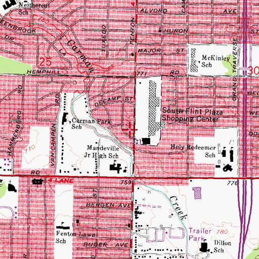 Topographic Map of Lincoln Park United Methodist Church, MI