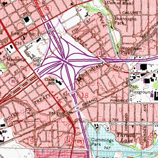 Topographic Map of Mount Olive Missionary Baptist Church, MI