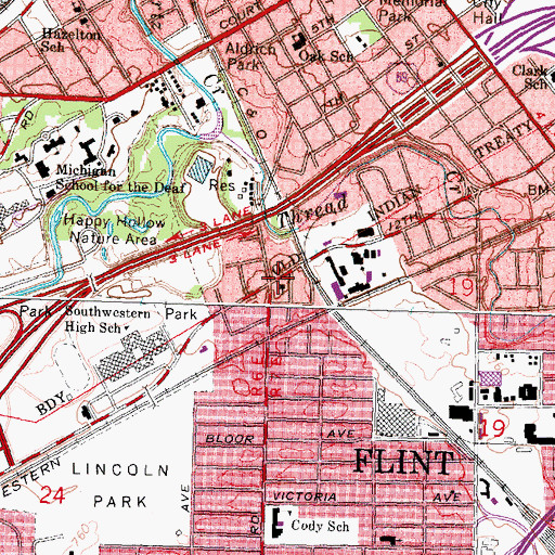 Topographic Map of Flint Church of Christ, MI