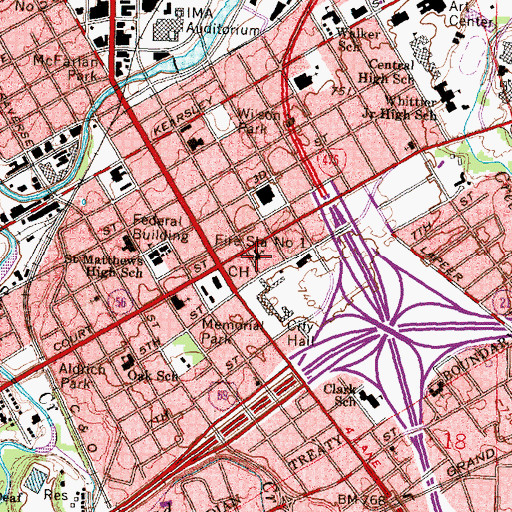 Topographic Map of First Church of Christ Scientist, MI