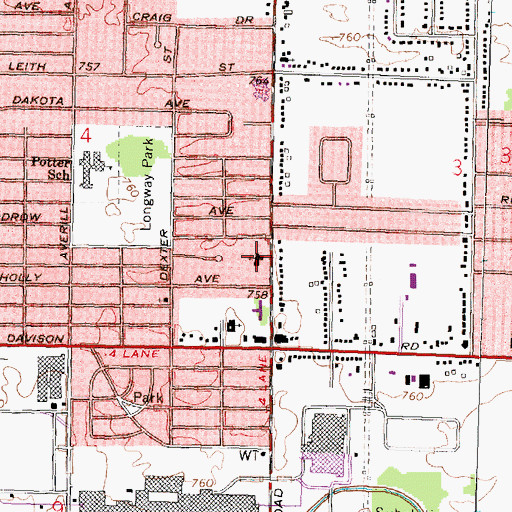 Topographic Map of Central Baptist Church, MI