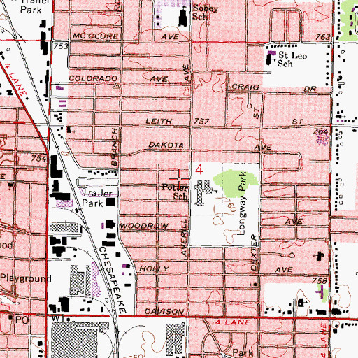 Topographic Map of Averill Avenue Church of God, MI