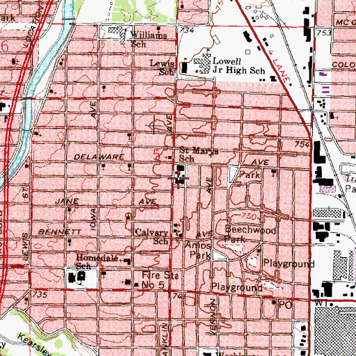 Topographic Map of Saint Mary's Church, MI
