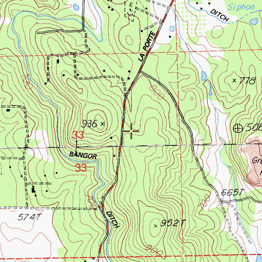Topographic Map of Bangor Census Designated Place, CA
