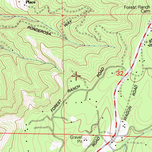 Topographic Map of Forest Ranch Census Designated Place, CA