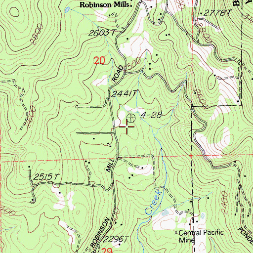Topographic Map of Robinson Mill Census Designated Place, CA