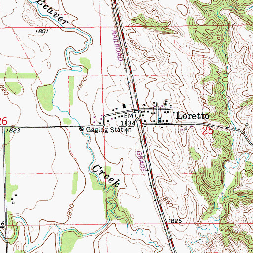 Topographic Map of Loretto Census Designated Place, NE