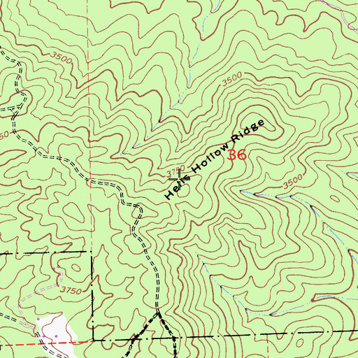 Topographic Map of Hells Hollow Ridge, CA