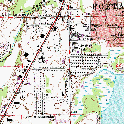 Topographic Map of Portage Central Elementary School, MI