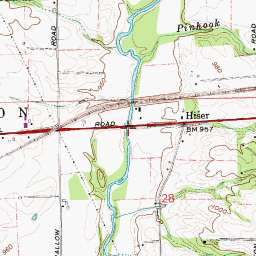 Topographic Map of Hiser Drain, IN