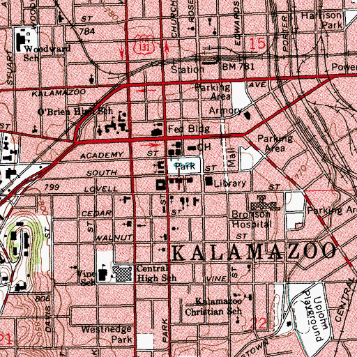 Topographic Map of First Presbyterian Church, MI