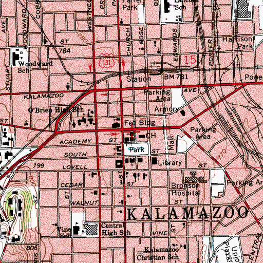 Topographic Map of First Baptist Church, MI