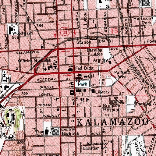 Topographic Map of First Congregational Church, MI