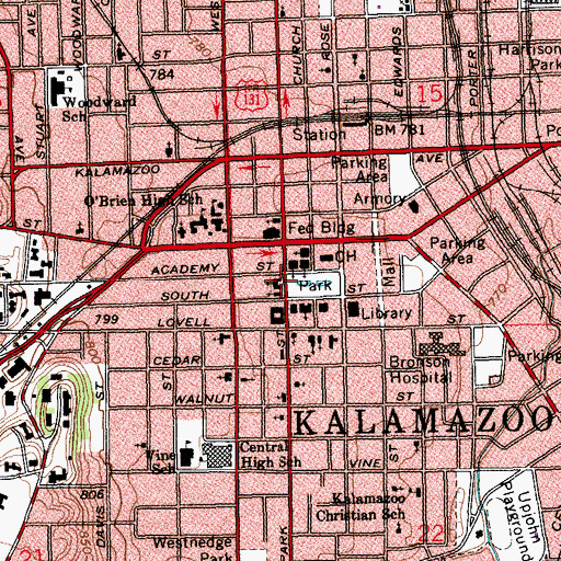 Topographic Map of First United Methodist Church, MI