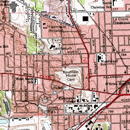 Topographic Map of Kalamazoo Friends Meeting, MI