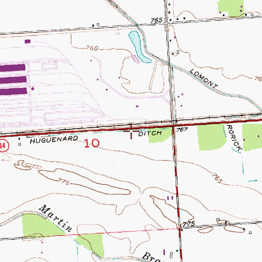 Topographic Map of Huguenard Ditch, IN