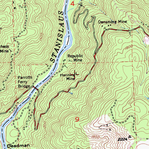 Topographic Map of Henning Mine, CA
