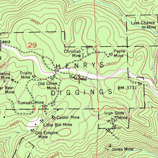 Topographic Map of Henrys Diggings, CA