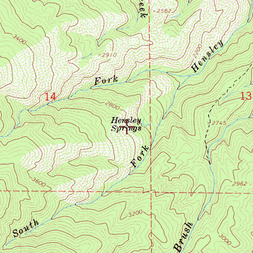 Topographic Map of Hensley Springs, CA