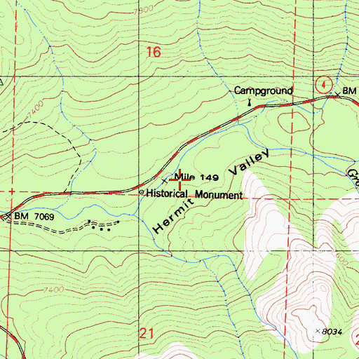 Topographic Map of Hermit Valley, CA