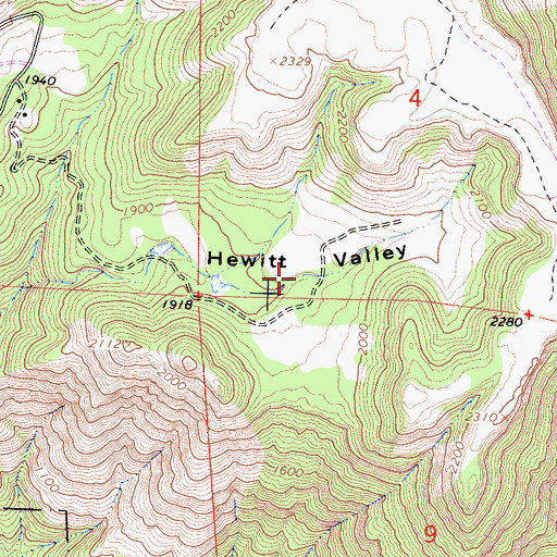 Topographic Map of Hewitt Valley, CA